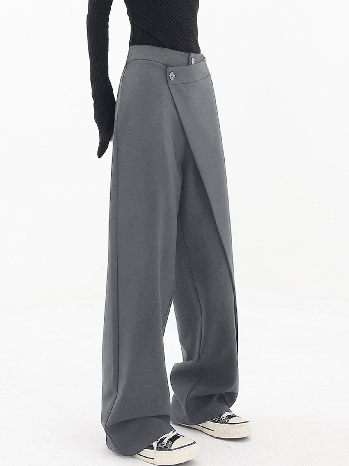 Ladies Pants - Asymmetrical Design - High Waist - Wide Legs - Elegant Fit