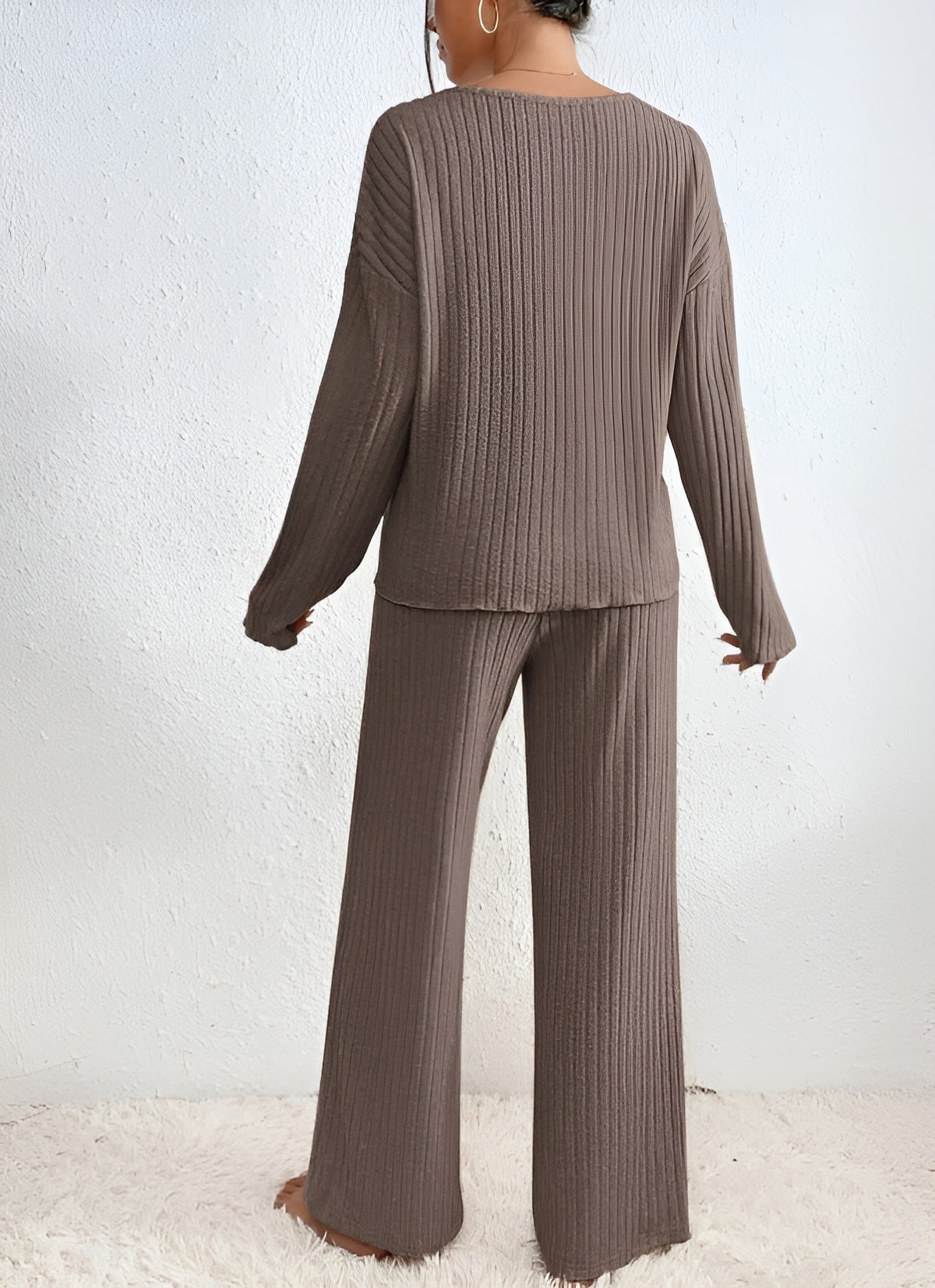Herfst Winter gebreide set met V-hals trui en elastische broek