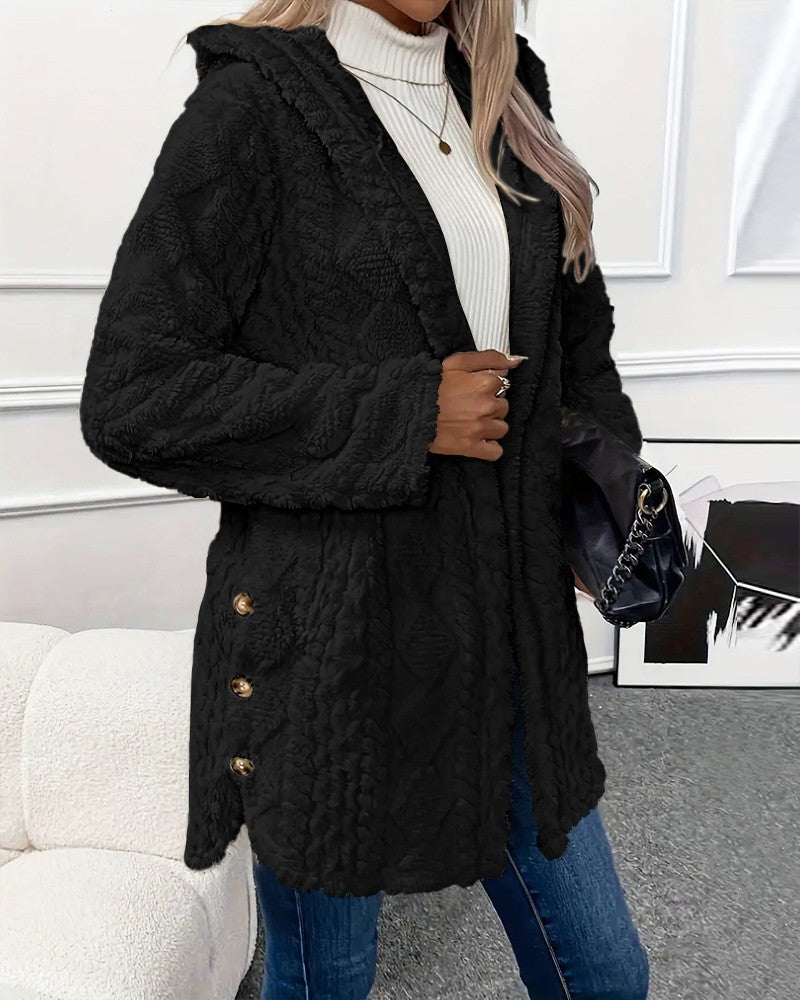 Teddyjas met argyle-patroon, knoopsluiting en fleece capuchon