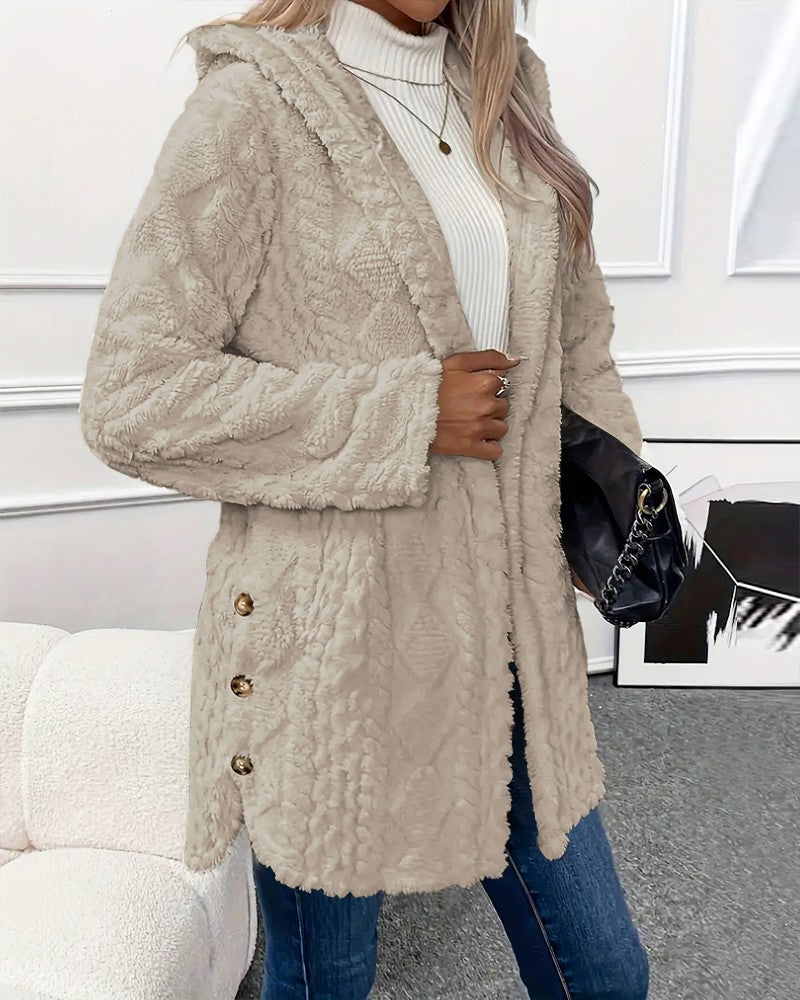 Teddyjas met argyle-patroon, knoopsluiting en fleece capuchon