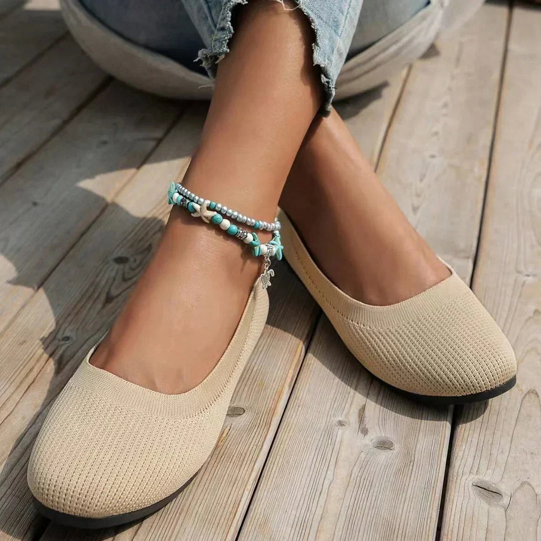 Dames Ballerina Schoenen - Elastisch Knit Materiaal - Comfortabel - Lage Instap Flat
