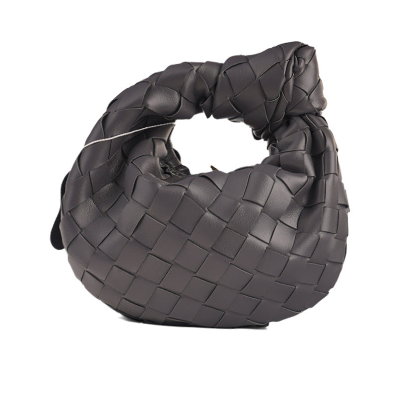 Dames Handtas - Echt Leer - Gevlochten Design - Luxe Halvemaan Vorm - Knopenhandvat