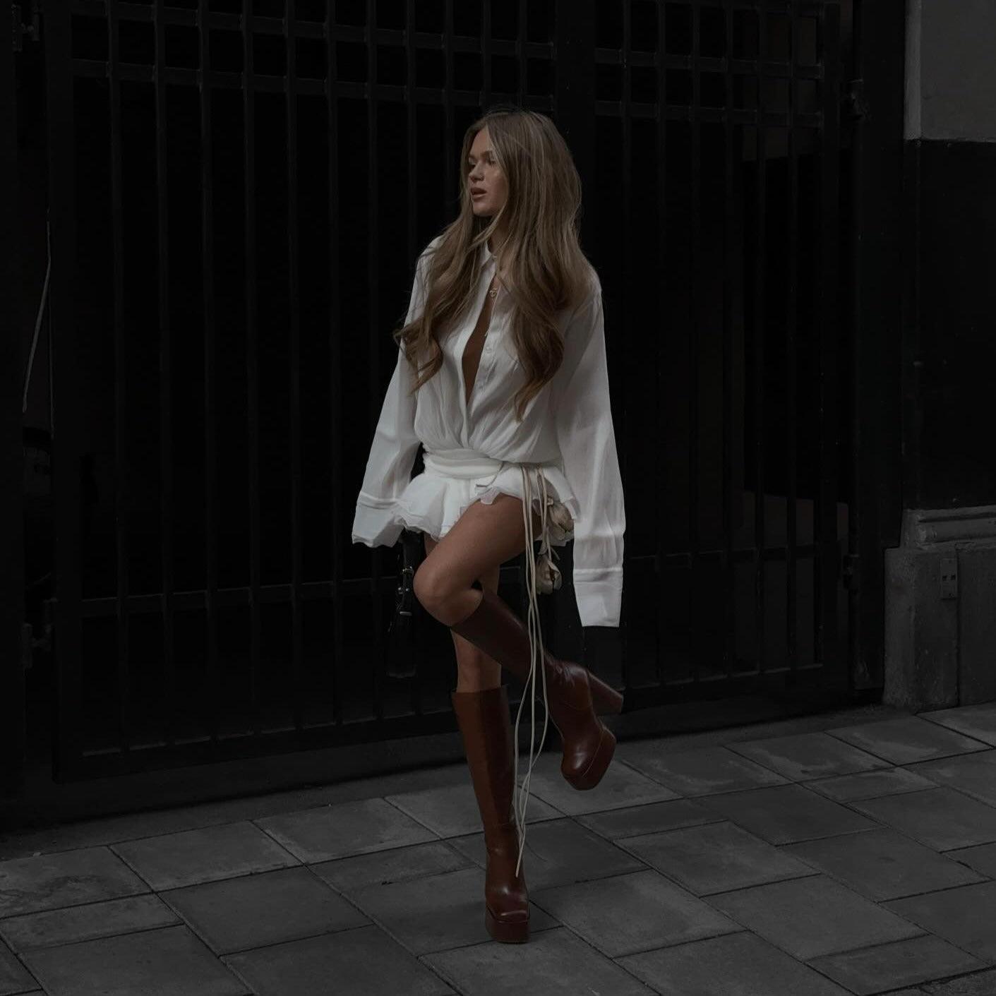 Erica - Klassieke lange mouwen geplooide Shirt Jurk