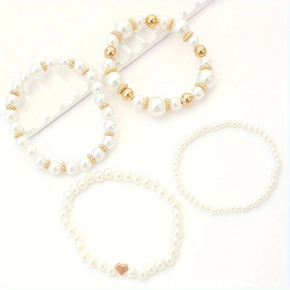 Dames Armbandenset – Faux Parel – Metalen Accenten – Elastische Pasvorm – Elegant Design