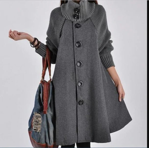 Ladies Coat – High Collar – Oversized Fit – Wool Mix – Long Sleeves – Button Closure