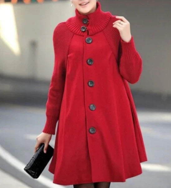 Ladies Coat – High Collar – Oversized Fit – Wool Mix – Long Sleeves – Button Closure