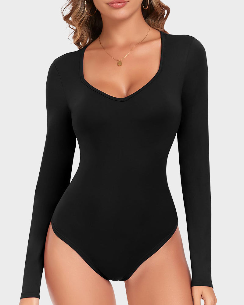 Dames Bodysuit – V-Hals – Lange Mouw – Slim Fit – Elastisch en Comfortabel