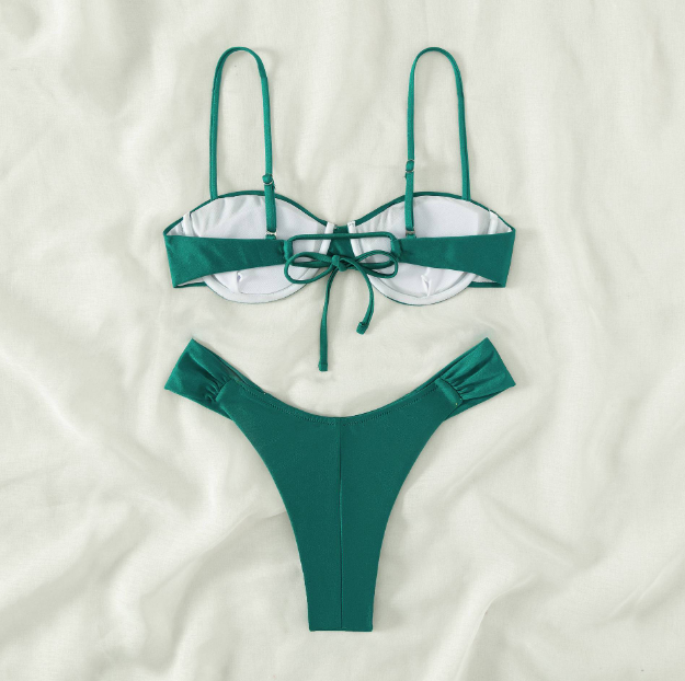 Dames Bikini Set - Bandeau Top met Ruches - High Cut Slip - Verstelbare Bandjes
