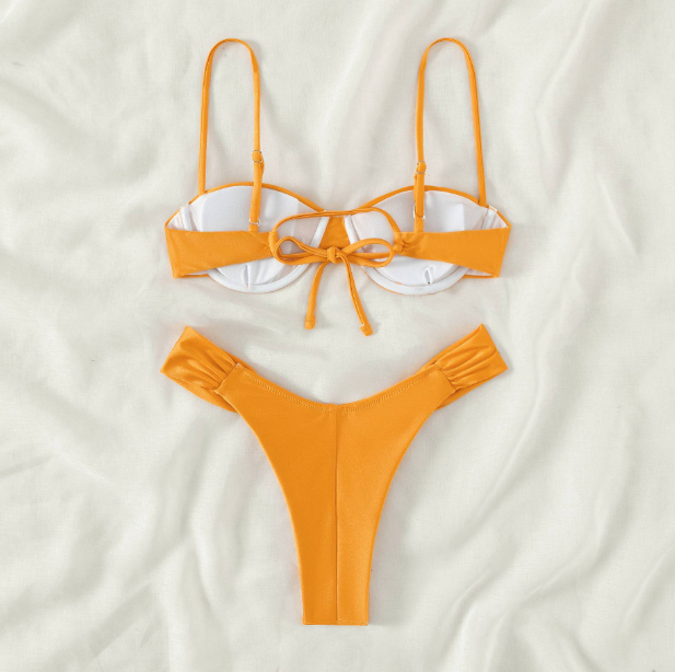Dames Bikini Set - Bandeau Top met Ruches - High Cut Slip - Verstelbare Bandjes