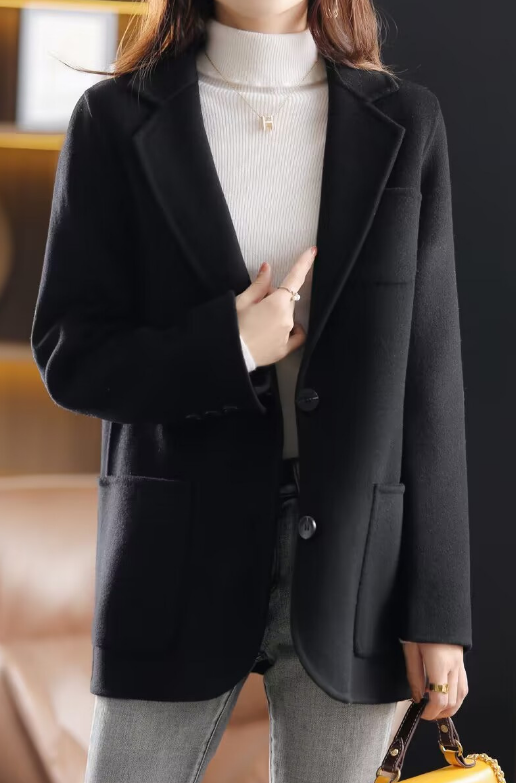 Damesblazer - stijlvolle getailleerde tweed jas voor herfst en winter