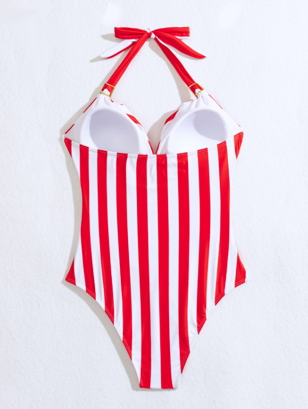 Kiera - Trendy Rood Gestreept Zomerbadpak voor Vrouwen