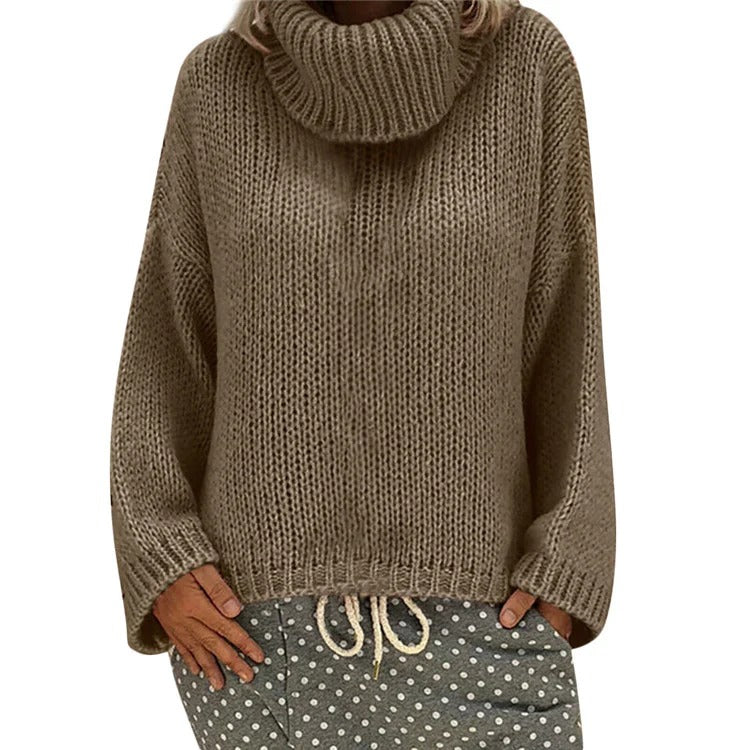 Ladies Sweater – Oversized Fit – Chunky Knit – High Collar – Ribbed Edges