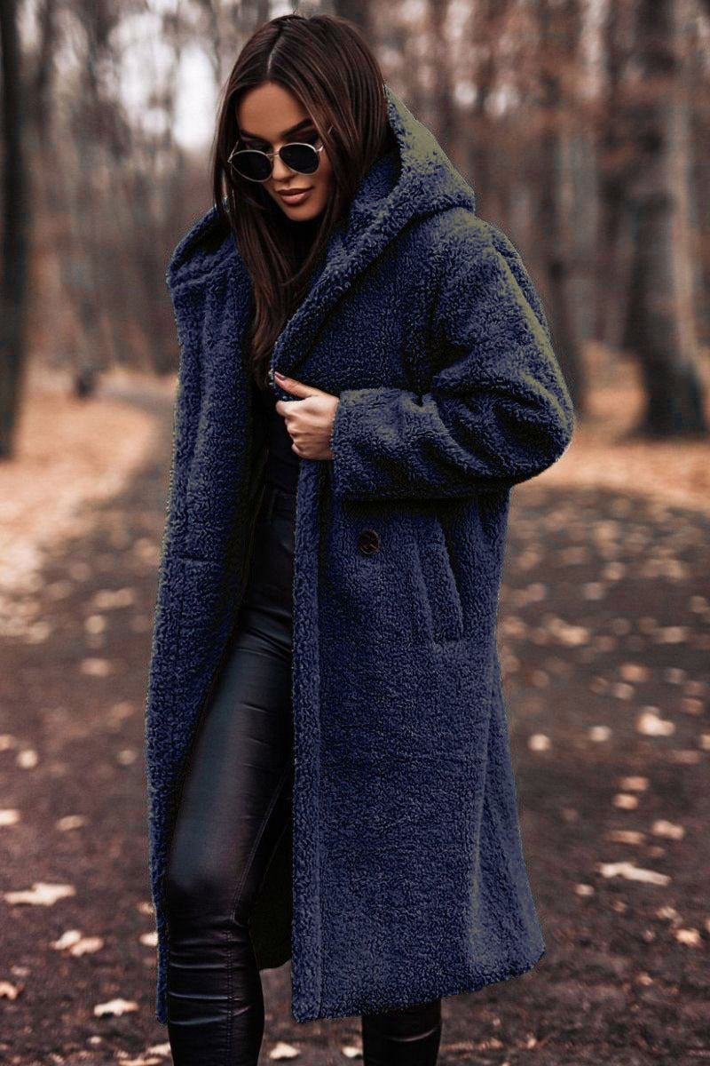 Ladies Coat – Oversized Fit – Wool – Full Length – Hood and Buttons