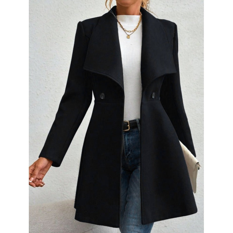 Women's Wool Coat – Slim Fit – Long Length – Fitted – Classic Lapel Design