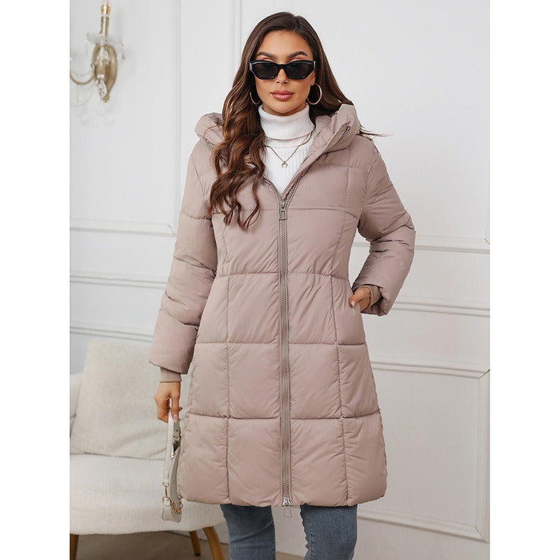 Women's Padded Coat – Slim Fit – Mid-Length – With Hood and Zipper