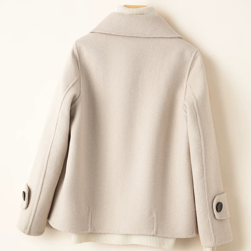 Women's Coat – Tailored Fit – Wool Look – Double-Breasted – Notch Lapel – Short Length