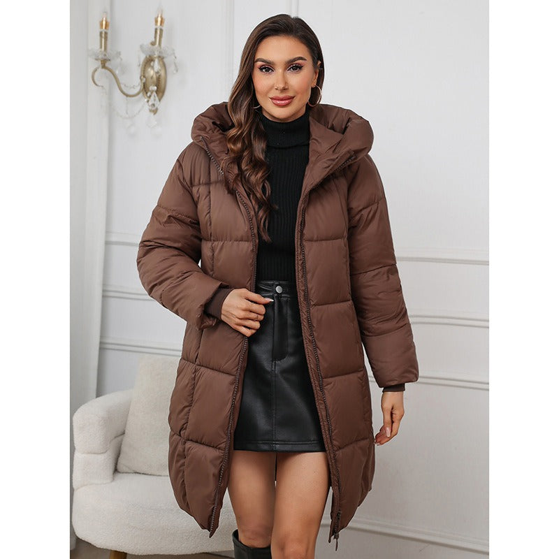 Women's Padded Coat – Slim Fit – Mid-Length – With Hood and Zipper