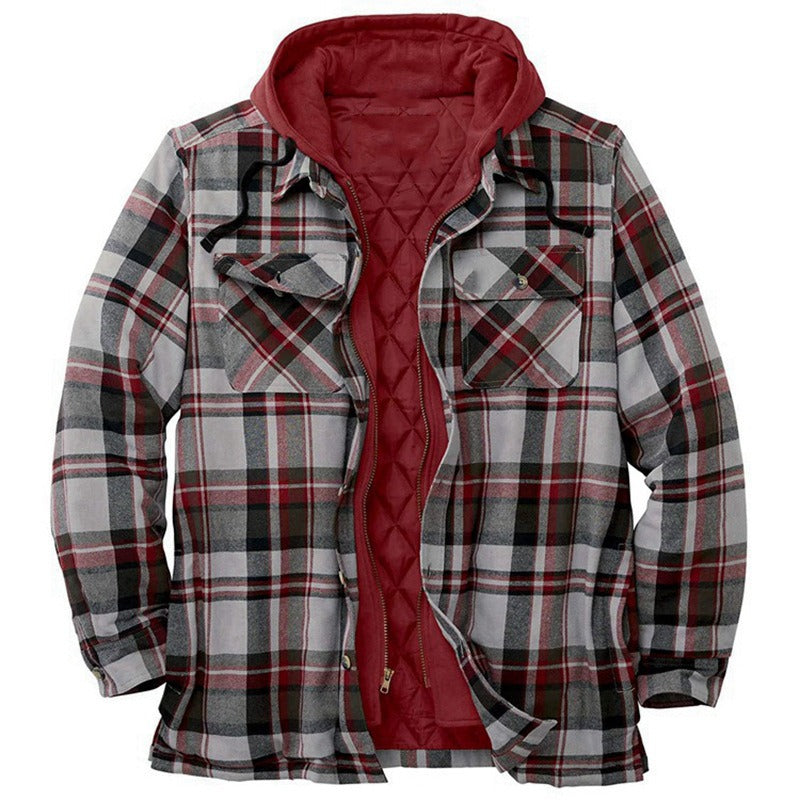 Men's Overshirt Jacket – Relaxed Fit – Checked Flannel – Padded Lining – Hood