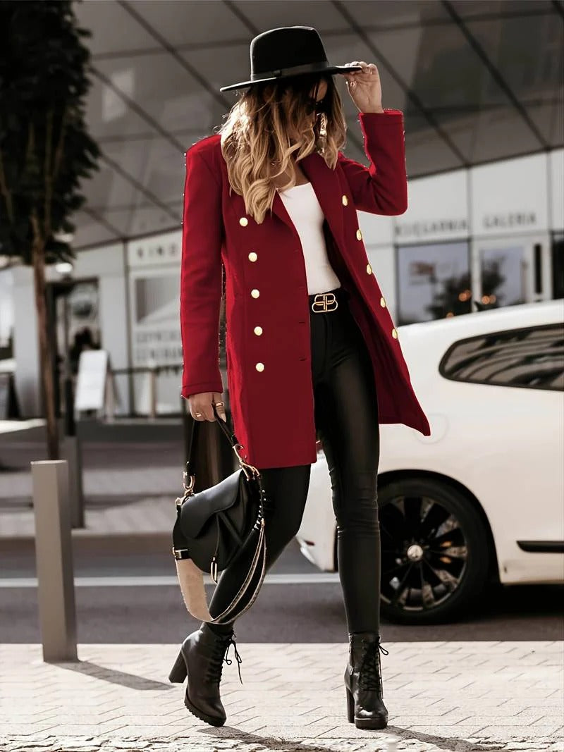 Ladies Wool Coat – Slim Fit – Double-Breasted – Mid-Length – Tailored Lapels