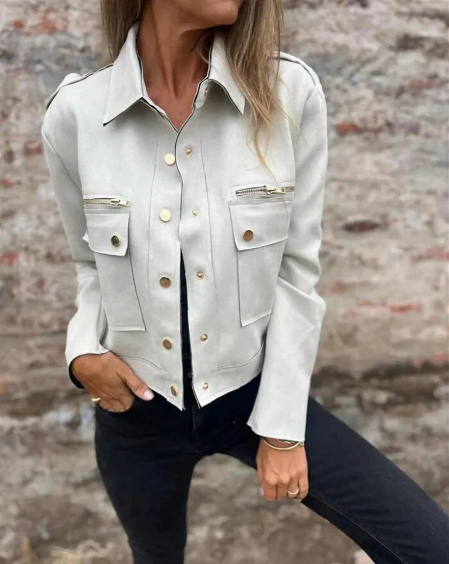 Women's Coat – Tailored Fit – Suede Look – Notched Collar – Zip and Buttons