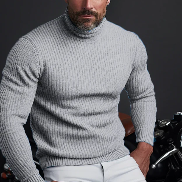 Men's Turtleneck – Slim Fit – Ribbed – Long Sleeve – Soft Wool Mix