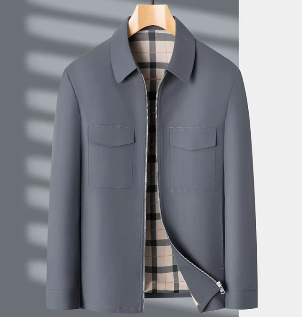 Men's Jacket – Slim Fit – Zipper Closure – Flap Pockets – Plaid Lined – Water-Repellent