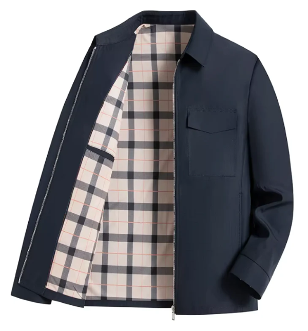 Men's Jacket – Slim Fit – Zipper Closure – Flap Pockets – Plaid Lined – Water-Repellent
