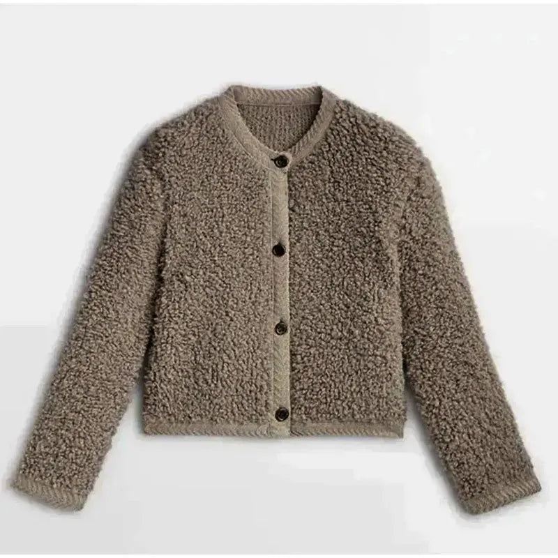 Women's Teddy Coat – Relaxed Fit – Soft Fleece Texture – Button Closure – Round Neck