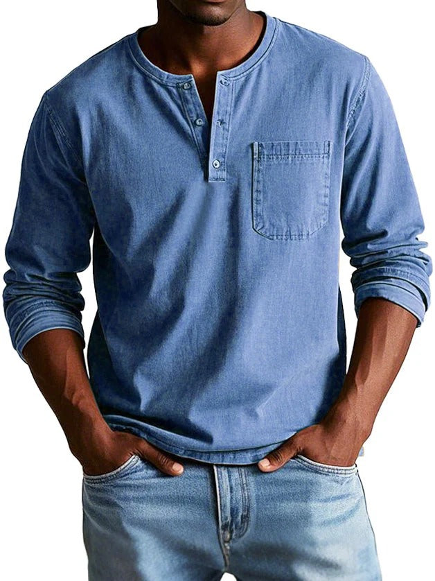 Men's Longsleeve Top – Classic Fit – Cotton Touch – Crew Neck – Chest Pocket