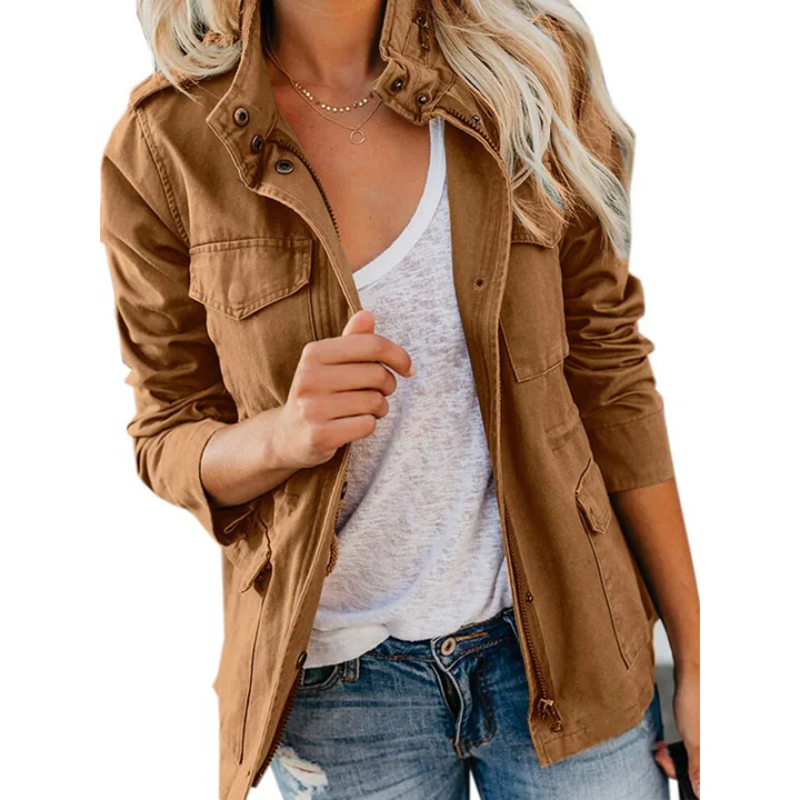 Women's Jacket – Relaxed Fit – Cotton Blend – Zip and Button Closure – Utility Look