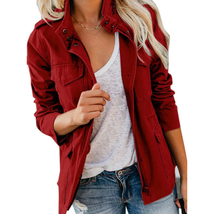 Women's Jacket – Relaxed Fit – Cotton Blend – Zip and Button Closure – Utility Look