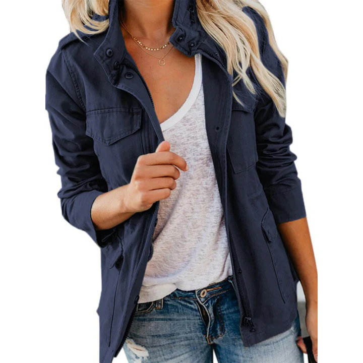 Women's Jacket – Relaxed Fit – Cotton Blend – Zip and Button Closure – Utility Look