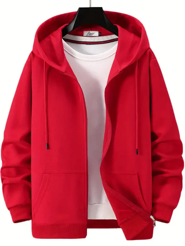 Men's Hoodie With Zipper – Relaxed Fit – Cotton Mix – Drawstring Hood – Pockets