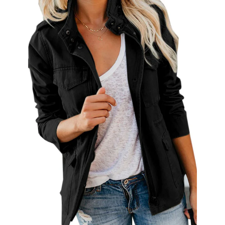 Women's Jacket – Relaxed Fit – Cotton Blend – Zip and Button Closure – Utility Look