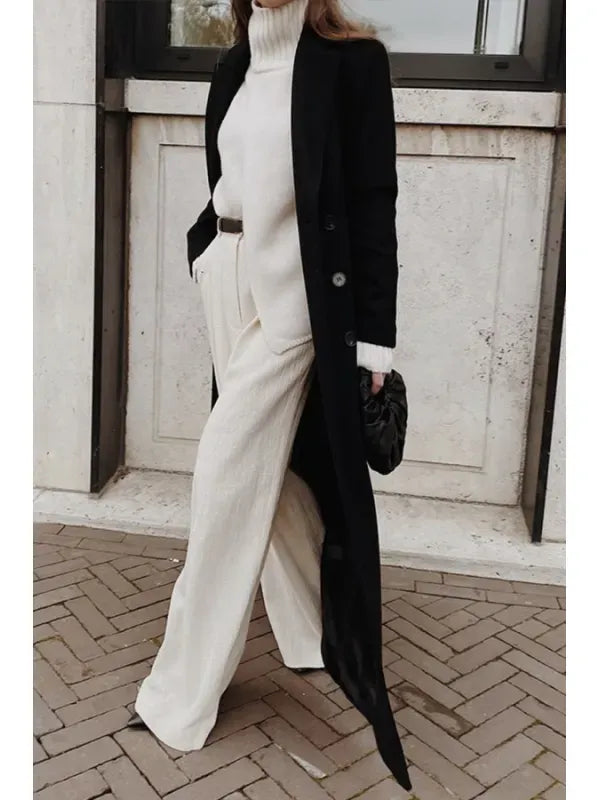 Women's Coat – Wool – Tailored Fit – Double-breasted – Full Length – Notched Lapel