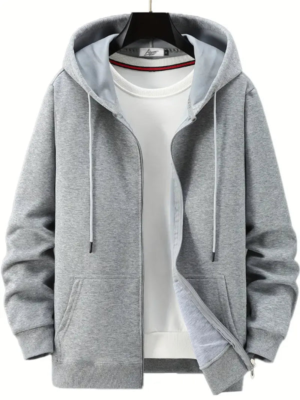 Men's Hoodie With Zipper – Relaxed Fit – Cotton Mix – Drawstring Hood – Pockets