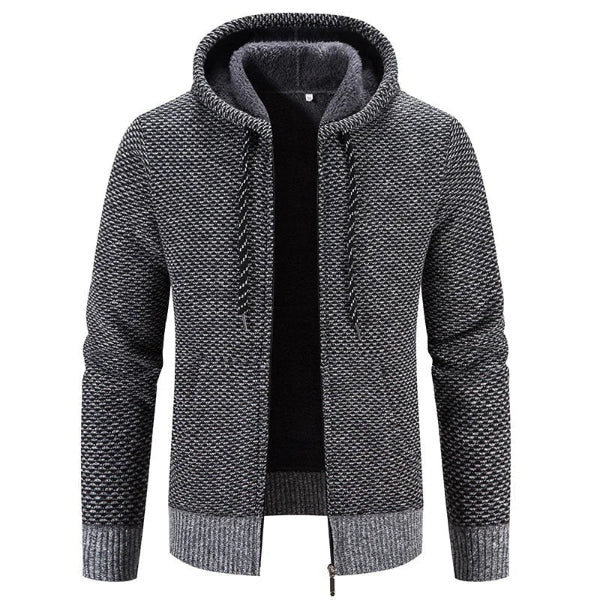 Men's Cardigan with Hood – Knitted – Relaxed Fit – Soft Lining – Zipper Closure