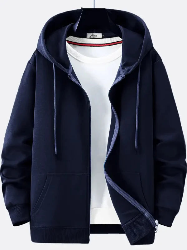Men's Hoodie With Zipper – Relaxed Fit – Cotton Mix – Drawstring Hood – Pockets