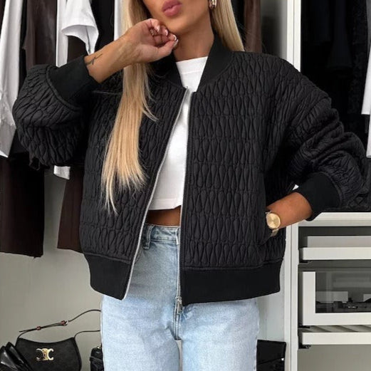 Ladies Padded Jacket – Cropped Model – Ribbed Trims – Zipper Closure – Casual Look