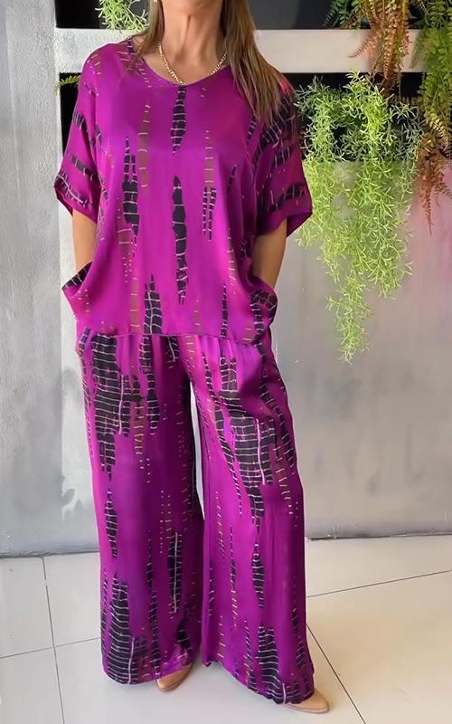 Dames Lounge Set – Oversized Top & Wijde Broek – Abstracte Print – Comfort Fit