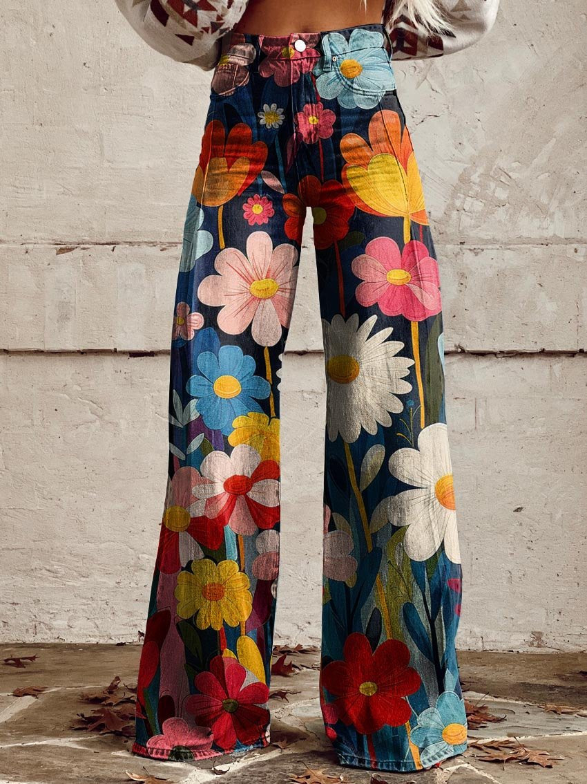 Broek met brede pijpen en bloemenprint