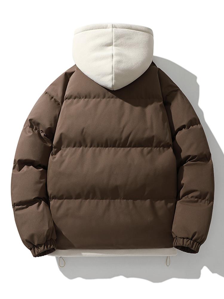 Men's Puffer Jacket - Quilted with Hood - Zipper Closure - Ribbed Cuffs - Warm Lining