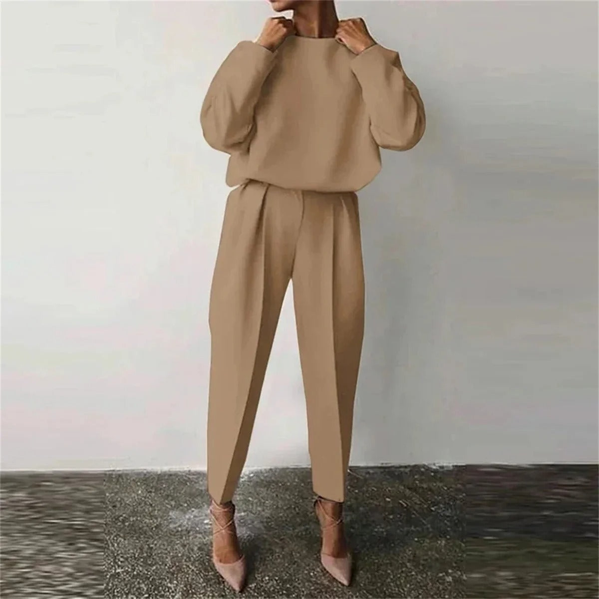 Dames Tweedelige Set – Blouse met Lange Mouwen – Hoge Taille Pantalon – Elegante Pasvorm