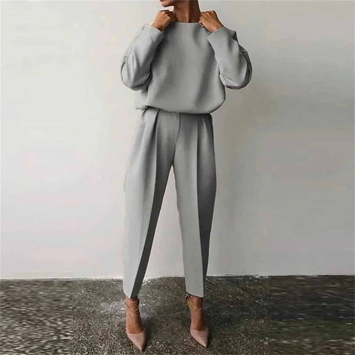 Dames Tweedelige Set – Blouse met Lange Mouwen – Hoge Taille Pantalon – Elegante Pasvorm