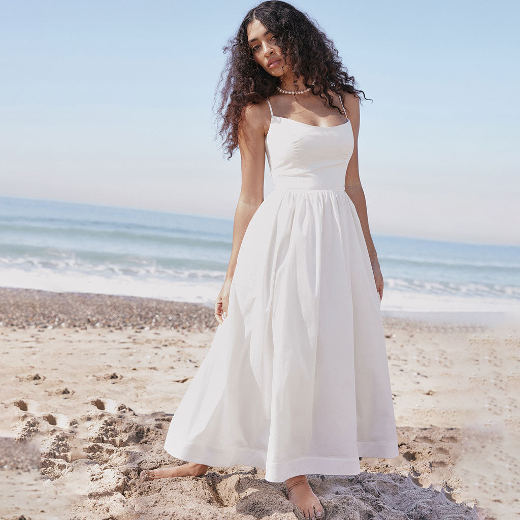 Women's midi dress – Fit and Flare – Pleated skirt – Spaghetti straps – Breathable material