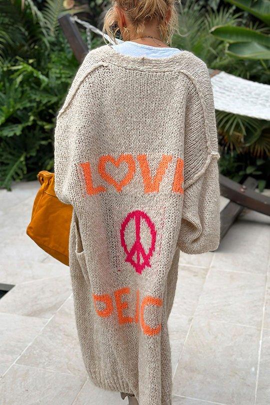 Mary - Vintage Oversized Cardigan met "Love & Peace" Bedrukking voor Dames | Ideaal voor Herfst/Winter