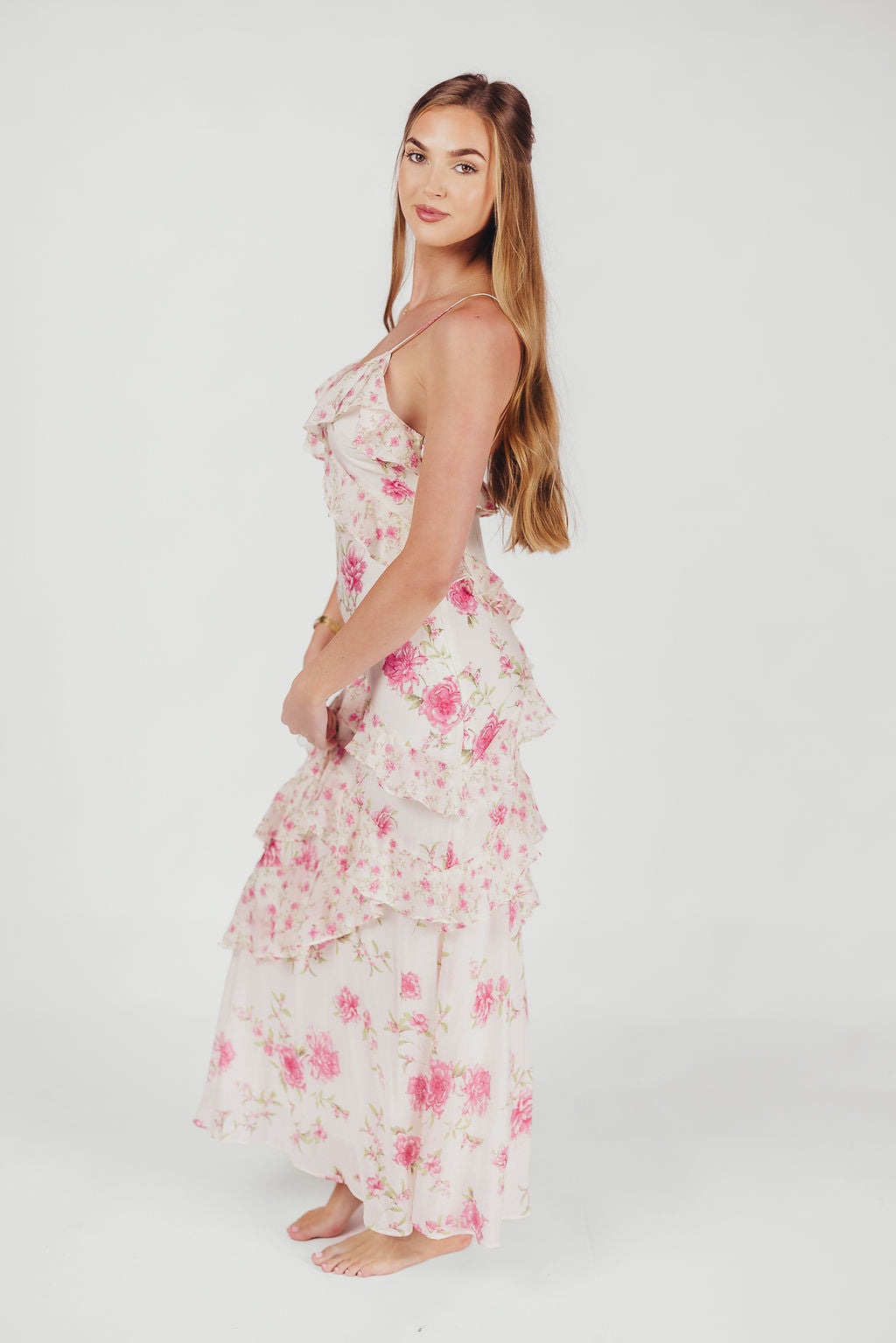 Dames Maxi Jurk – Ruches – Wikkelmodel – V-Hals – Spaghettibandjes – Luchtige Stof