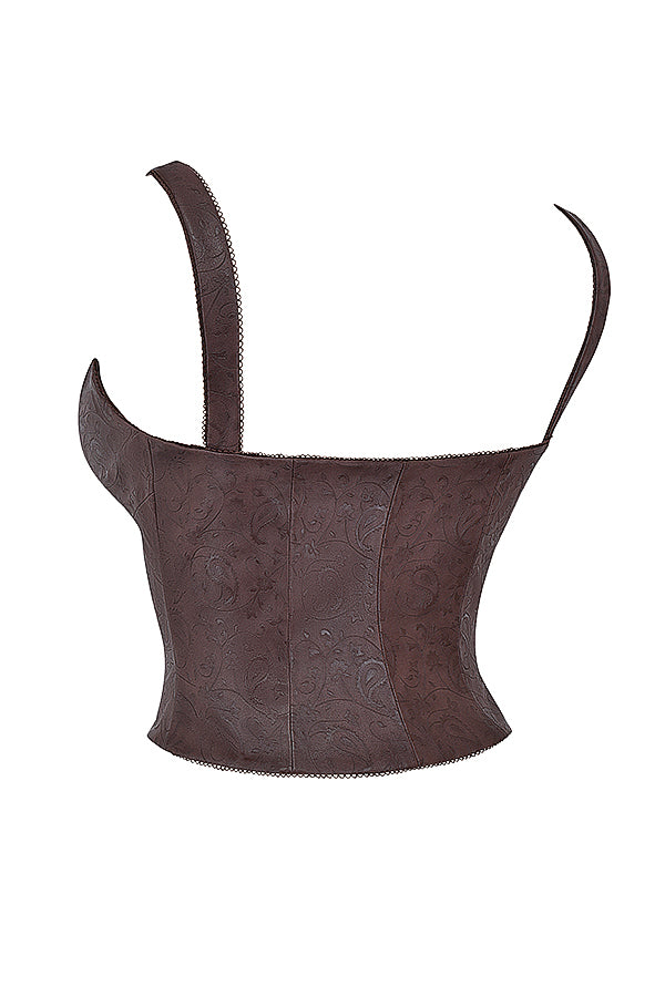 Dames Corset Top – Faux Leer – Figuurvormend – Vierkante Halslijn – Structuur Design