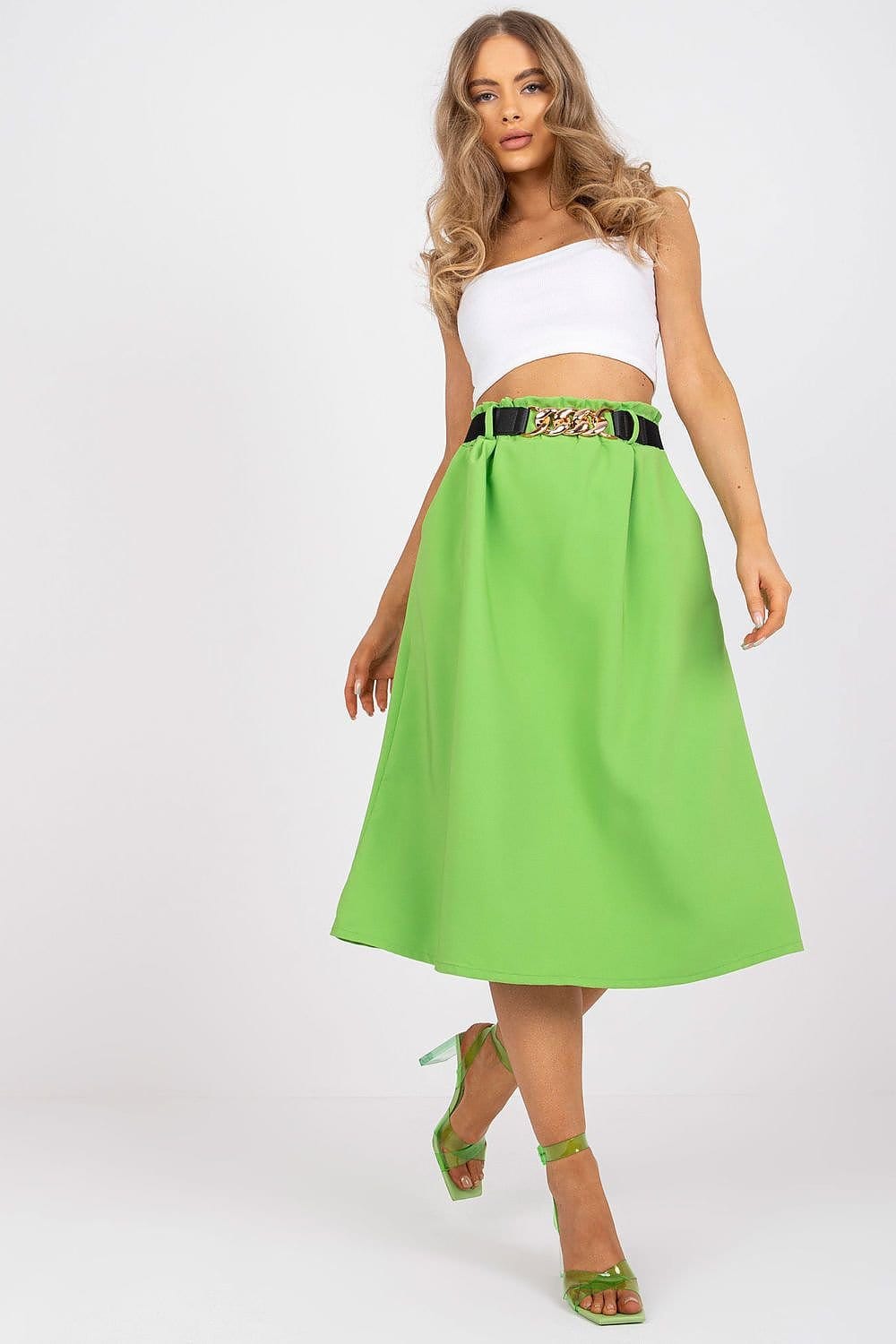 Groene midi-rok met hoge taille