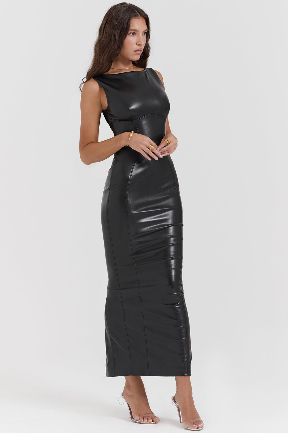 Seline | Vegan Leren Bodycon Maxi Jurk – Gedurfd & Elegant